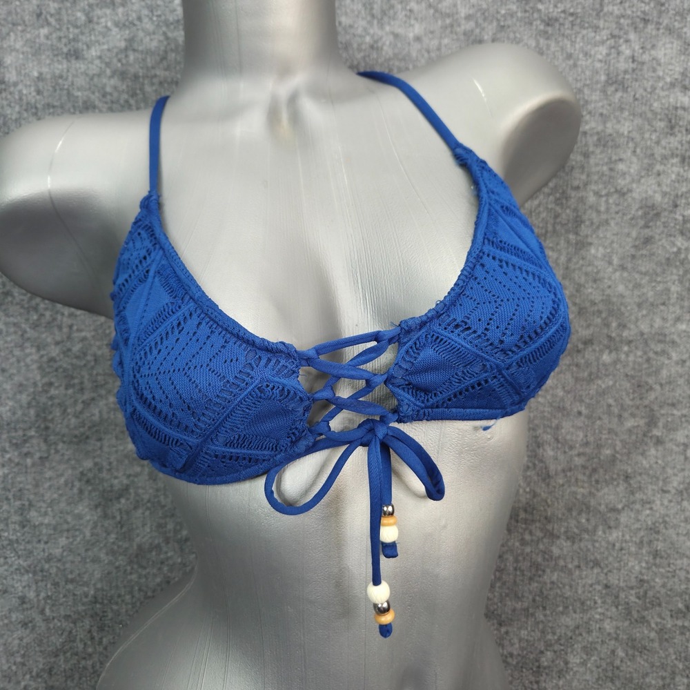 NWT POLO Ralph Lauren Swim Crochet Bikini Top Blue Size Large $76